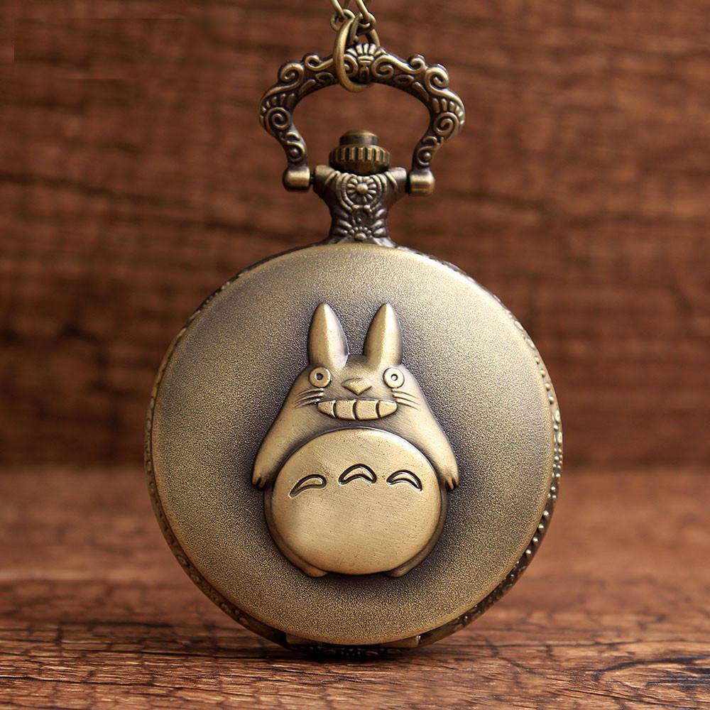 New Unique Bronze TOTORO Desgin Pocket Watch Famous Movie My Neighbor Totoro Quartz Pocket Watch with FOB Chain Christmas Giftst