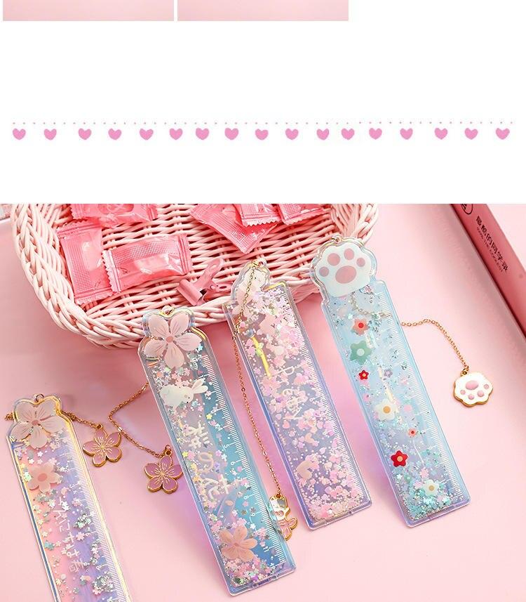 Cartoon Sequin Mermaid Print Glitter Ruler With a Pendant