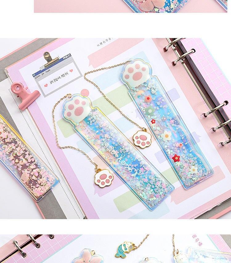 Cartoon Sequin Mermaid Print Glitter Ruler With a Pendant