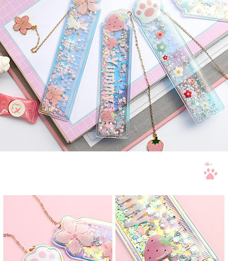 Cartoon Sequin Mermaid Print Glitter Ruler With a Pendant