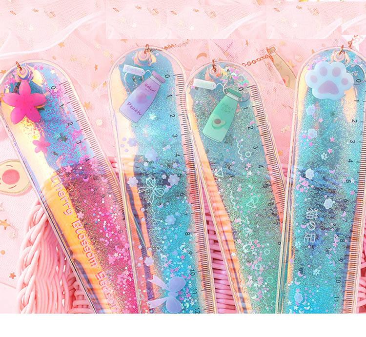 Cartoon Sequin Mermaid Print Glitter Ruler With a Pendant