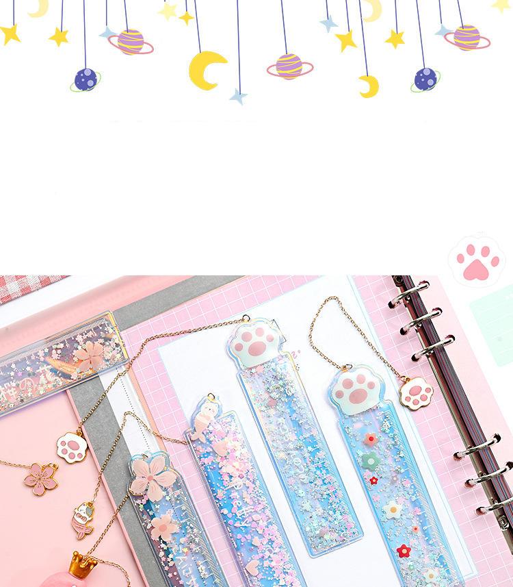 Cartoon Sequin Mermaid Print Glitter Ruler With a Pendant