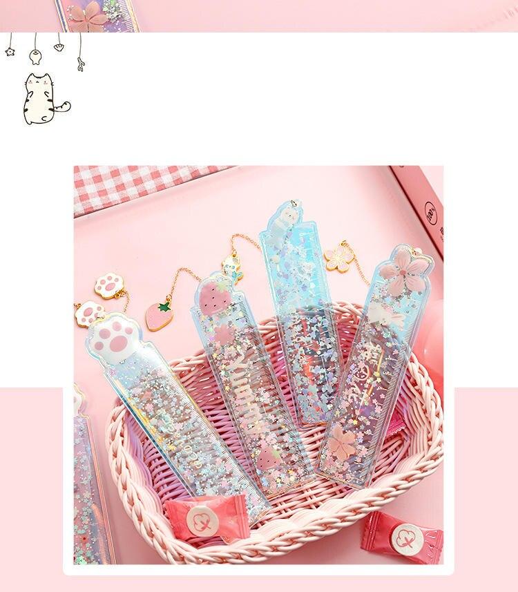 Cartoon Sequin Mermaid Print Glitter Ruler With a Pendant