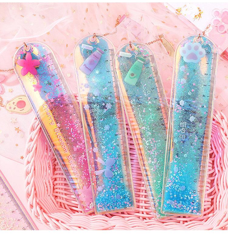 Cartoon Sequin Mermaid Print Glitter Ruler With a Pendant