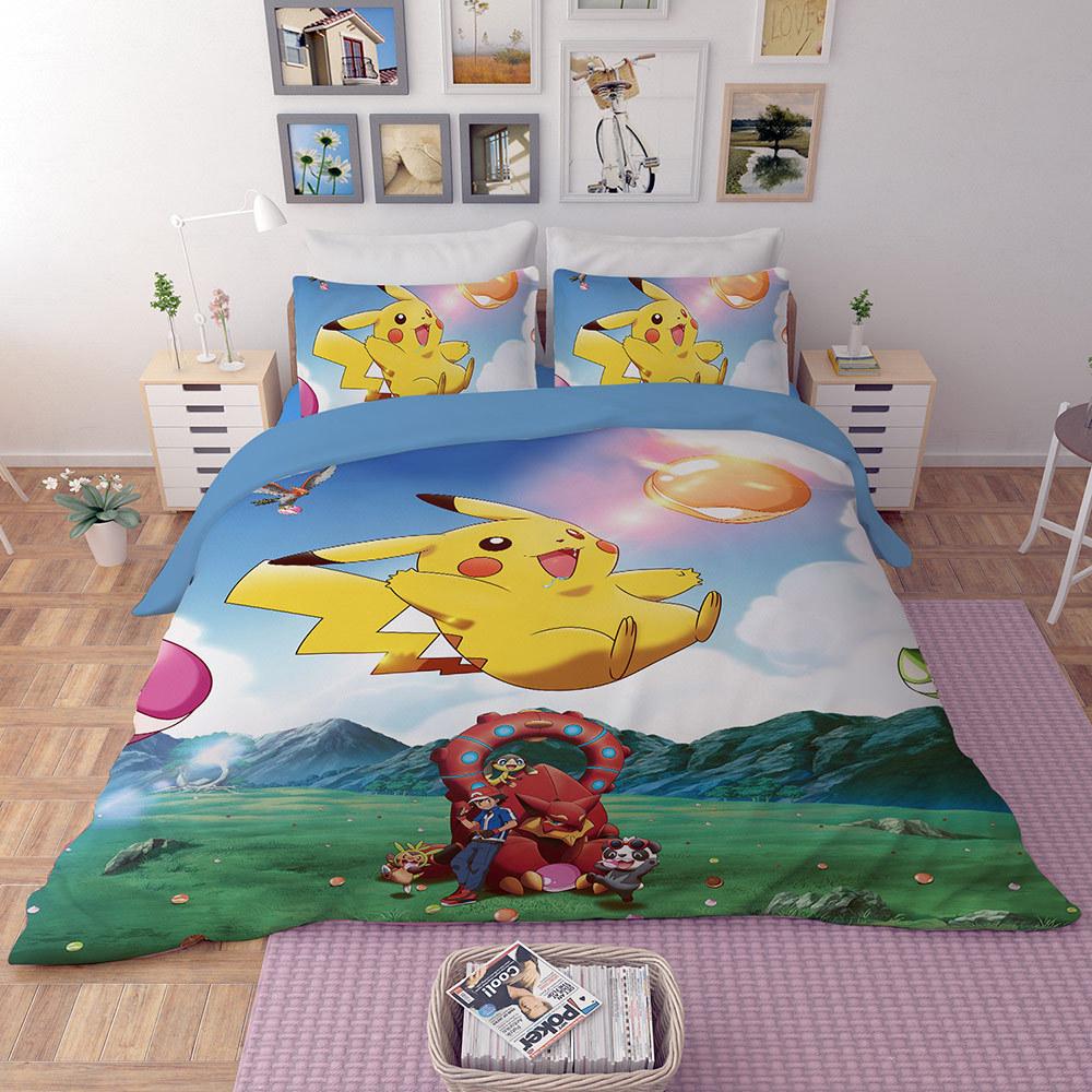 Kawaii Pokemon Pikachu 3D Cartoon Duvet Cover Bedding Set