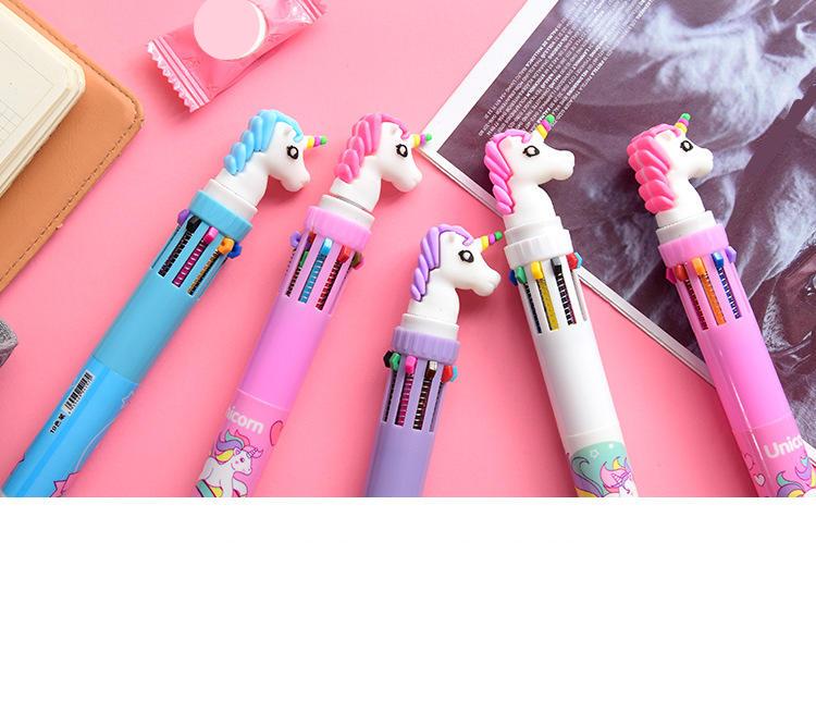 Kawaii Unicorn Multicolor Pink Star Multi Function Ballpoint Pen