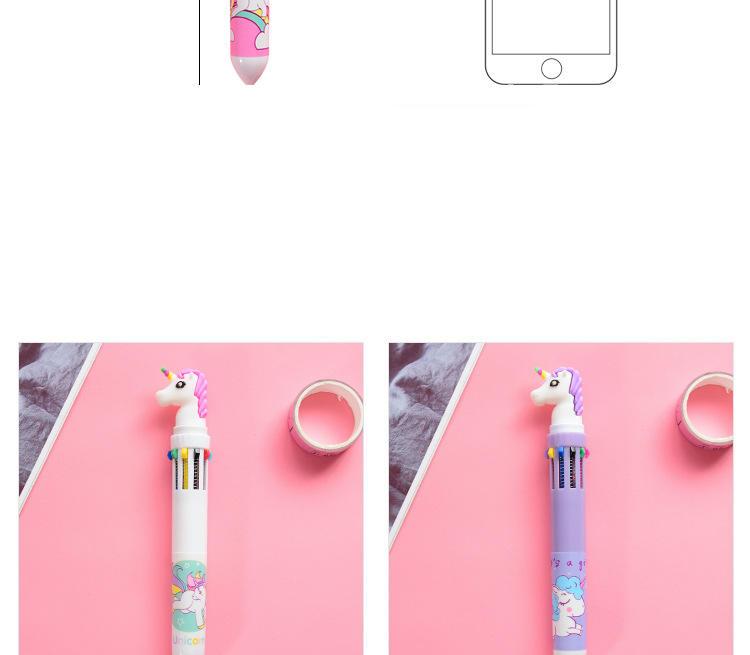 Kawaii Unicorn Multicolor Pink Star Multi Function Ballpoint Pen