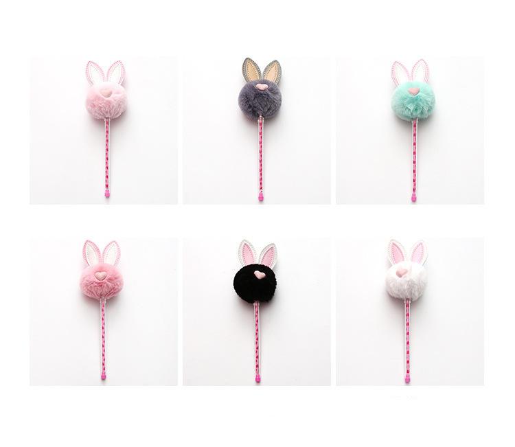 Cute Plush Rabbit Ears Gel Pen 0.5mm Kawaii Black Ink Neutral Pens For Kids Girls Gift Writing School Supplies Korean Stationery