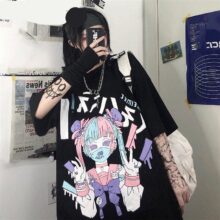 Summer Goth Sexy Female Tee Aesthetic Loose Women T-shirt Punk Dark Grunge Streetwear Ladies Top Gothic Tshirts Harajuku Clothes Summer Goth Sexy Female Tee Aesthetic Loose Women T-shirt Punk Dark Grunge Streetwear Ladies Top Gothic Tshirts Harajuku Clothes