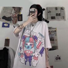 Summer Goth Sexy Female Tee Aesthetic Loose Women T-shirt Punk Dark Grunge Streetwear Ladies Top Gothic Tshirts Harajuku Clothes Summer Goth Sexy Female Tee Aesthetic Loose Women T-shirt Punk Dark Grunge Streetwear Ladies Top Gothic Tshirts Harajuku Clothes