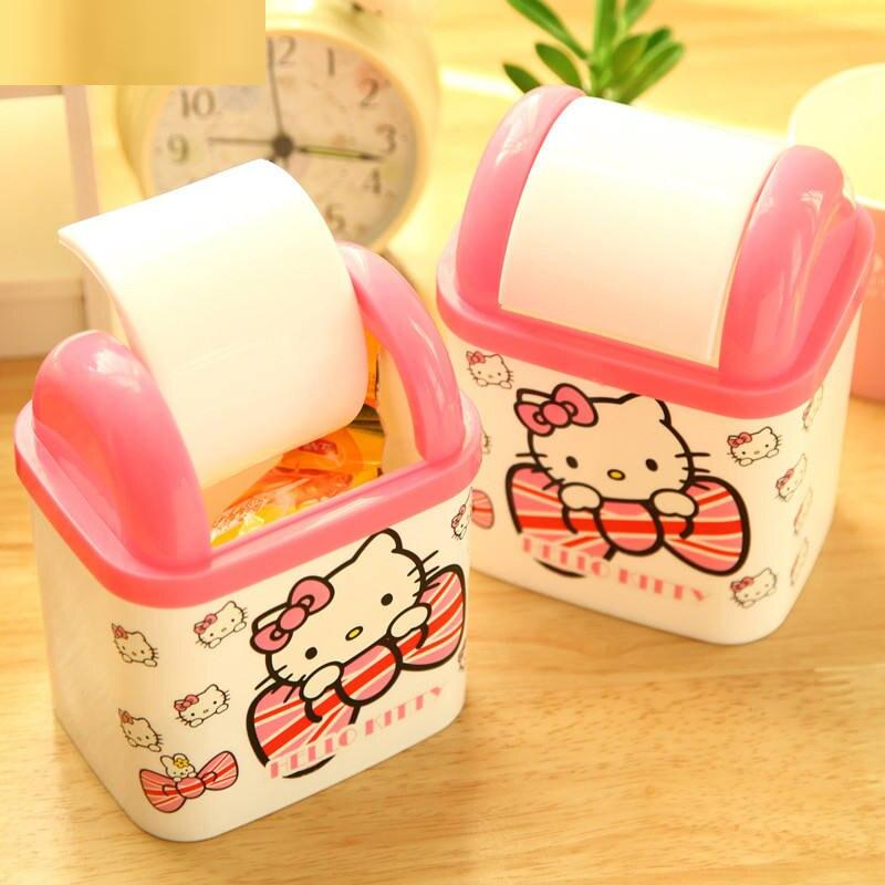 Hello Kitty Cartoon Desktop Plastic Garbage Storage Bucket