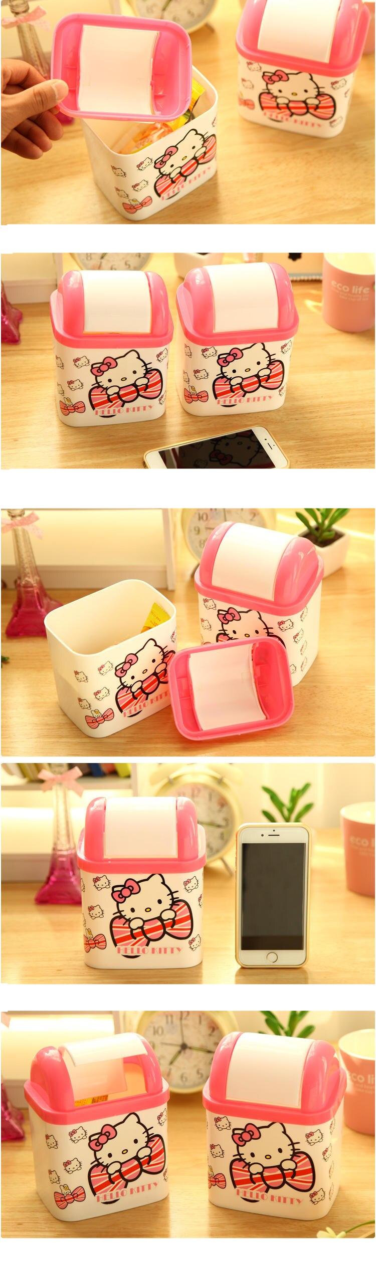 Hello Kitty Cartoon Desktop Plastic Garbage Storage Bucket