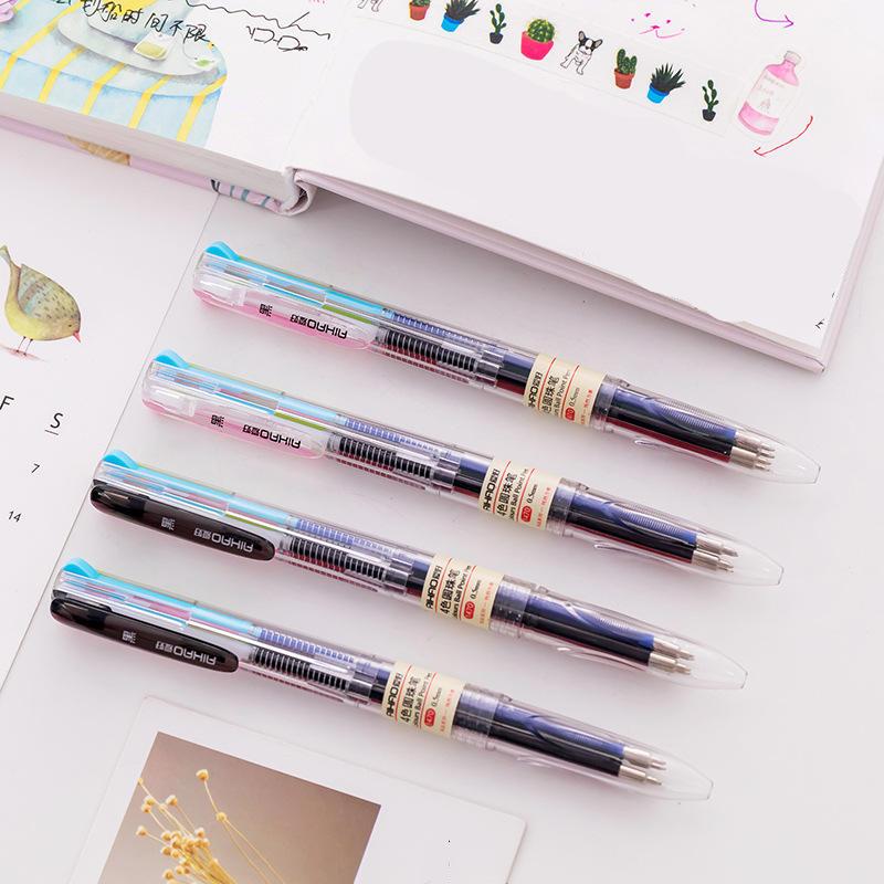 4 Colors In 1 Transparent Ballpoint Pens Multicolor For School Office Stationery Supplies