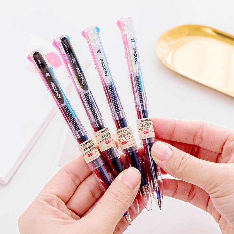 4 Colors In 1 Transparent Ballpoint Pens Multicolor For School Office Stationery Supplies