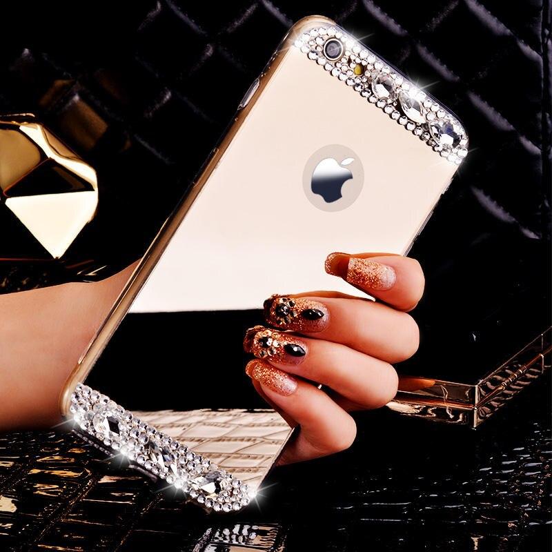 Hello Kitty Luxury Phone Case Cover For for iPhone X XR XA Max Mirror Diamond Case for iPhone 7 8 Plus 6 6S Plus 55S With Ring Stand