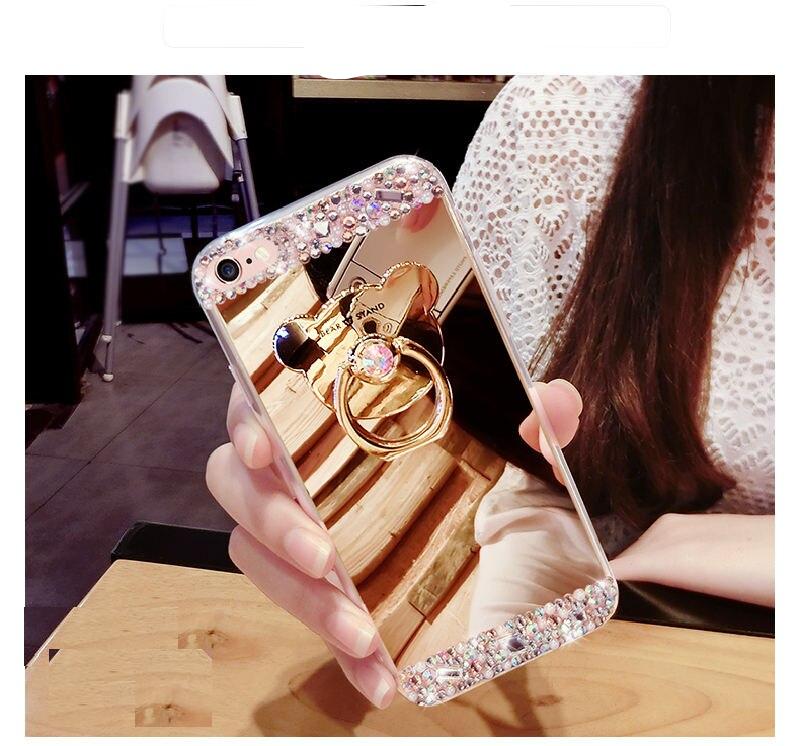 Hello Kitty Luxury Phone Case Cover For for iPhone X XR XA Max Mirror Diamond Case for iPhone 7 8 Plus 6 6S Plus 55S With Ring Stand