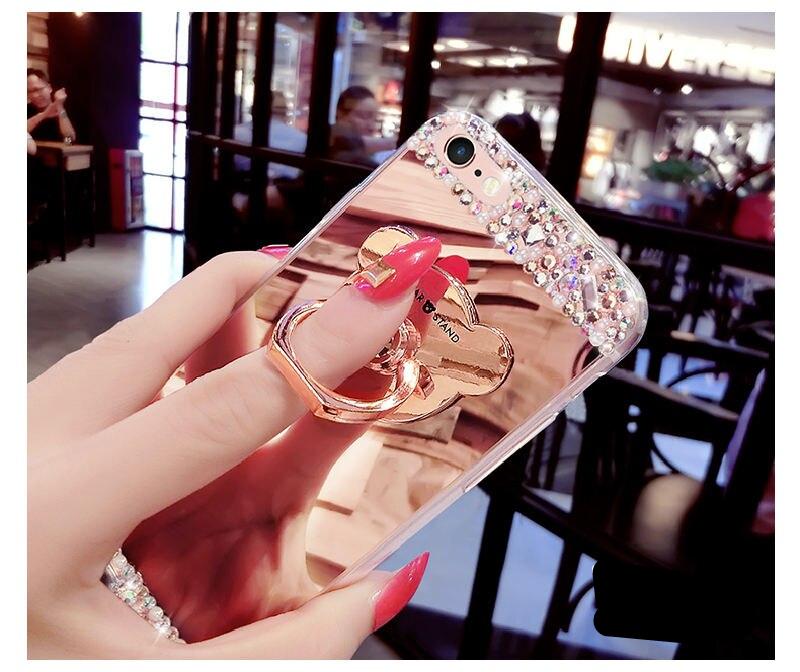 Hello Kitty Luxury Phone Case Cover For for iPhone X XR XA Max Mirror Diamond Case for iPhone 7 8 Plus 6 6S Plus 55S With Ring Stand