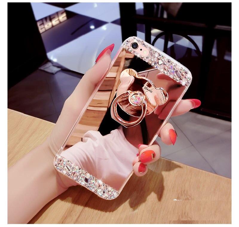 Hello Kitty Luxury Phone Case Cover For for iPhone X XR XA Max Mirror Diamond Case for iPhone 7 8 Plus 6 6S Plus 55S With Ring Stand