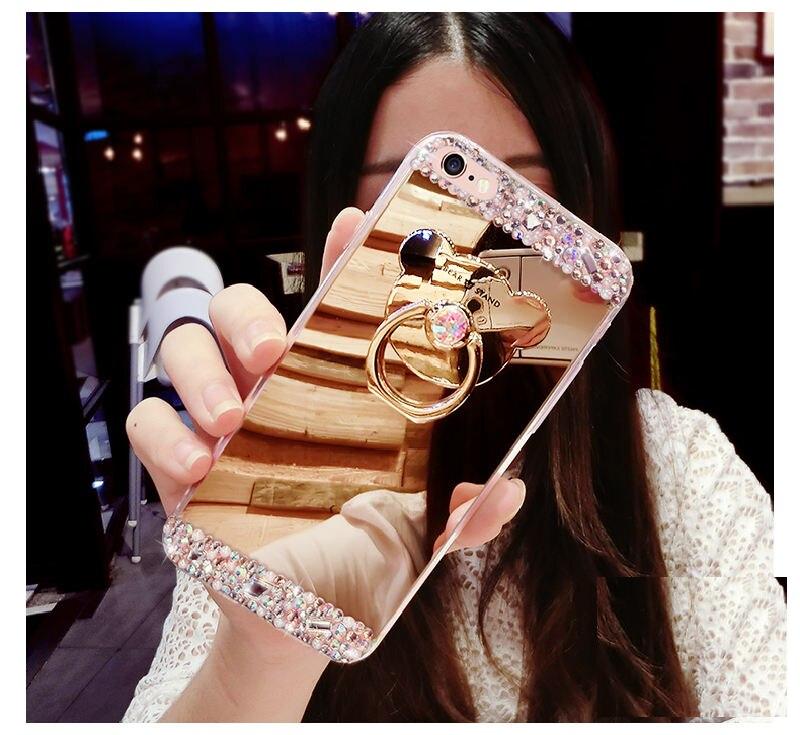 Hello Kitty Luxury Phone Case Cover For for iPhone X XR XA Max Mirror Diamond Case for iPhone 7 8 Plus 6 6S Plus 55S With Ring Stand
