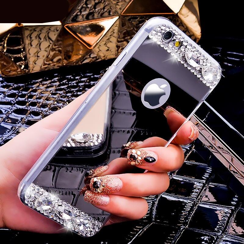 Hello Kitty Luxury Phone Case Cover For for iPhone X XR XA Max Mirror Diamond Case for iPhone 7 8 Plus 6 6S Plus 55S With Ring Stand