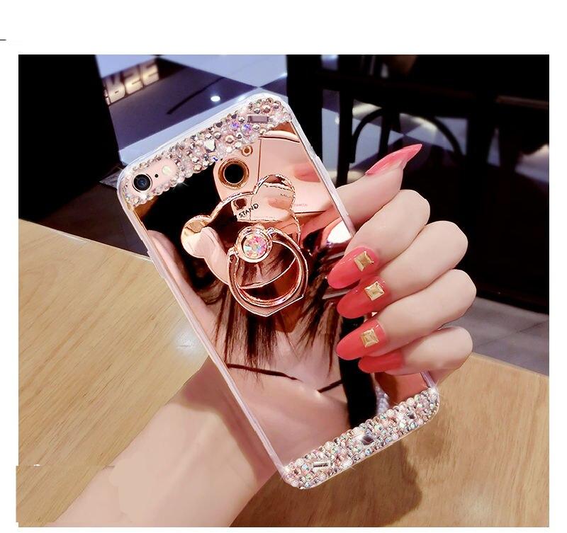Hello Kitty Luxury Phone Case Cover For for iPhone X XR XA Max Mirror Diamond Case for iPhone 7 8 Plus 6 6S Plus 55S With Ring Stand