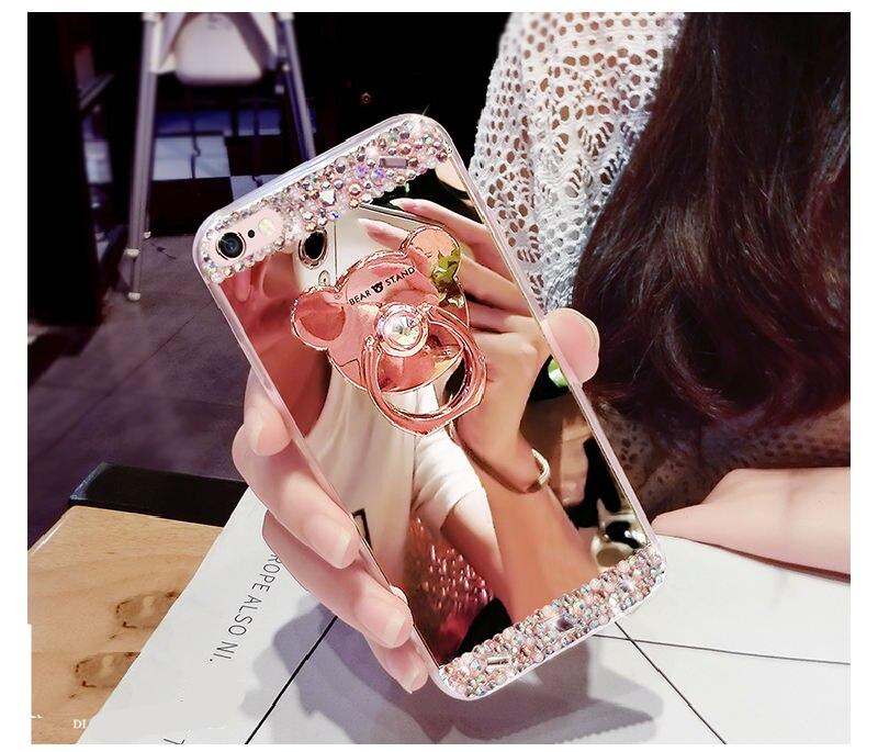 Hello Kitty Luxury Phone Case Cover For for iPhone X XR XA Max Mirror Diamond Case for iPhone 7 8 Plus 6 6S Plus 55S With Ring Stand