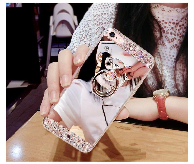 Hello Kitty Luxury Phone Case Cover For for iPhone X XR XA Max Mirror Diamond Case for iPhone 7 8 Plus 6 6S Plus 55S With Ring Stand