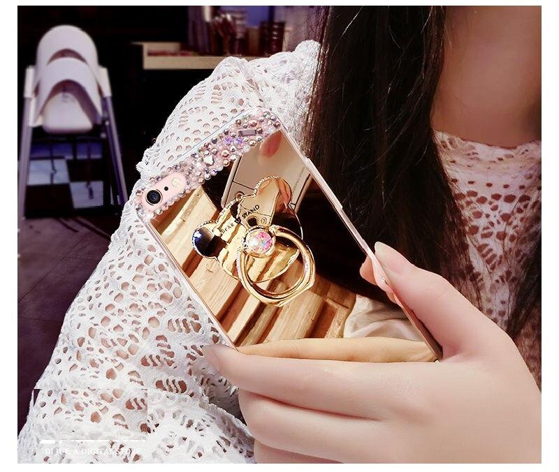 Hello Kitty Luxury Phone Case Cover For for iPhone X XR XA Max Mirror Diamond Case for iPhone 7 8 Plus 6 6S Plus 55S With Ring Stand