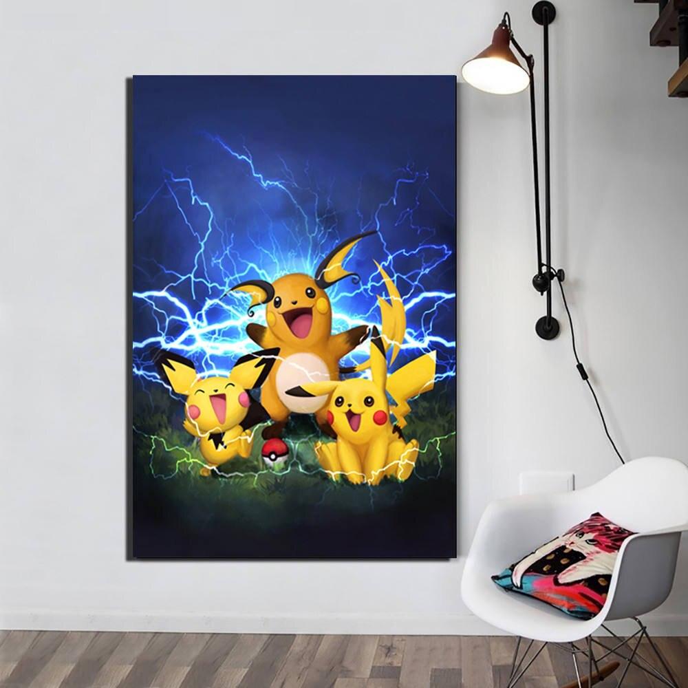 Pikachu And Raichu Pokemon Cartoon Painting Wall Art Decoration Poster