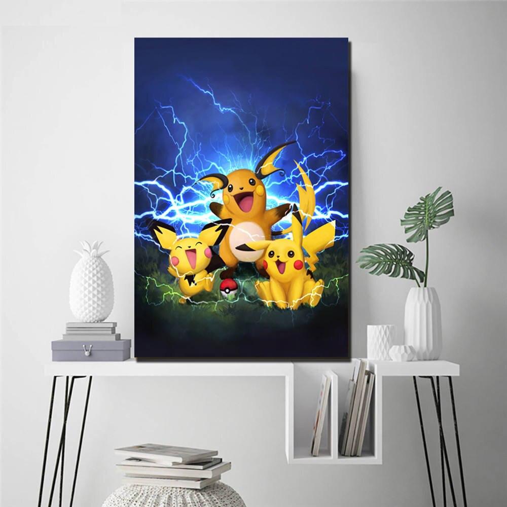 Pikachu And Raichu Pokemon Cartoon Painting Wall Art Decoration Poster