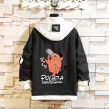 Anime Chainsaw Man Figure Statue Casual Men’s Jacket Denim