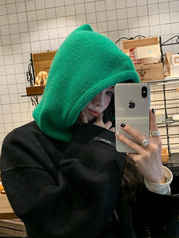 2022 New Winter Balaclava Hats Unisex Knitted Hooded Caps Outdoor Warmer Drawstring Hats One-Piece Neck Collar Beanies Cap