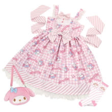 Anime My Melody Kawaii Lolita Dress With Socks And Handbag Anime My Melody Kawaii Lolita Dress With Socks And Handbag