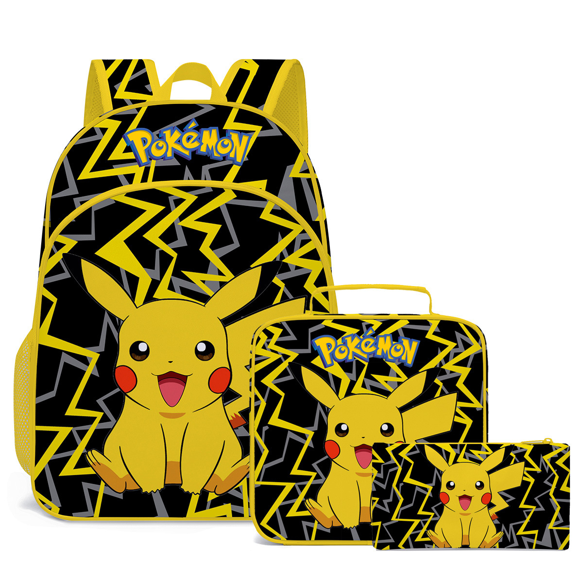 Kawaii Cartoon Pokemon Pikachu Backpack Lunch Bag And Pencil Case