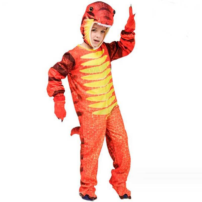 Red Dinosaur Halloween Cosplay Costume Jumpsuit Suit For Kids 