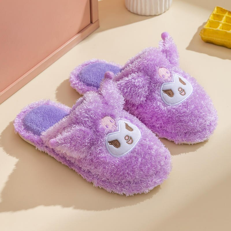 Cartoon Kawaii Kuromi Soft Plush Shoes - KawaiiMerch.com