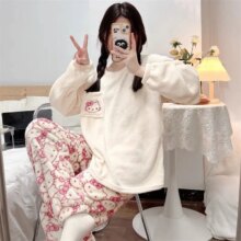 Sanrio Cartoon Hello Kitty Stuff Pajamas Female Flannel Winter The New Plus Velvet Thicken Sweet Keep Warm Tracksuit New 2024 Sanrio Cartoon Hello Kitty Stuff Pajamas Female Flannel Winter The New Plus Velvet Thicken Sweet Keep Warm Tracksuit New 2024
