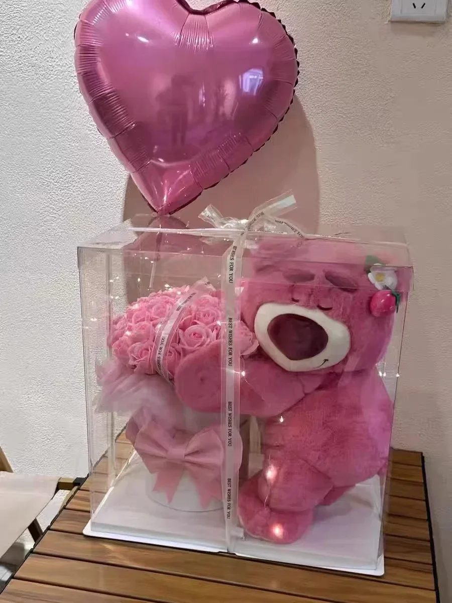 Kawaii Lotso Bear With Pink Rose Plush Toy Bouquet