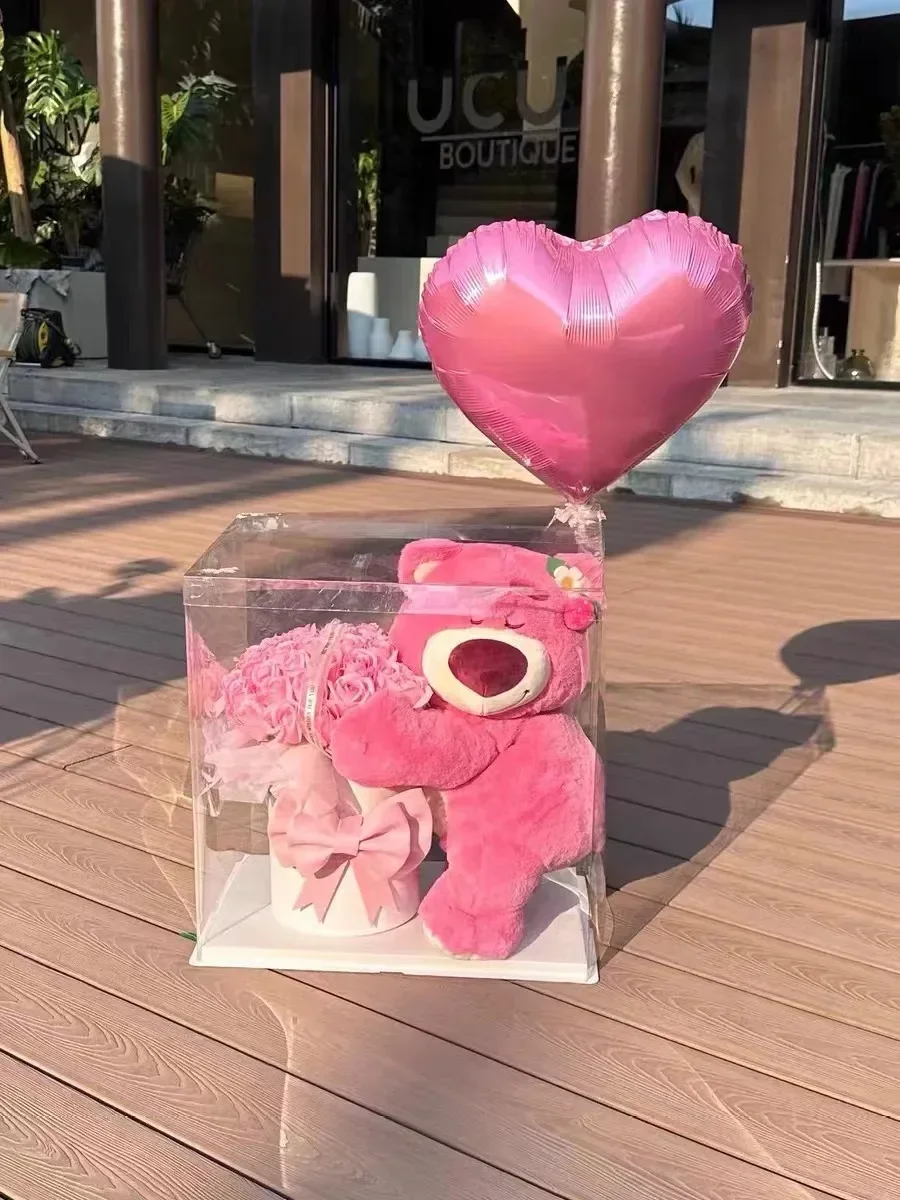 Kawaii Lotso Bear With Pink Rose Plush Toy Bouquet