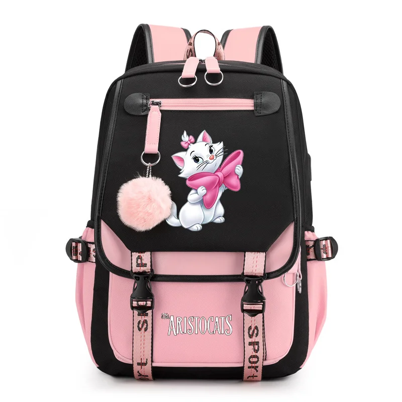 Kawaii The Aristocats Marie Pink Color USB Charging Backpack