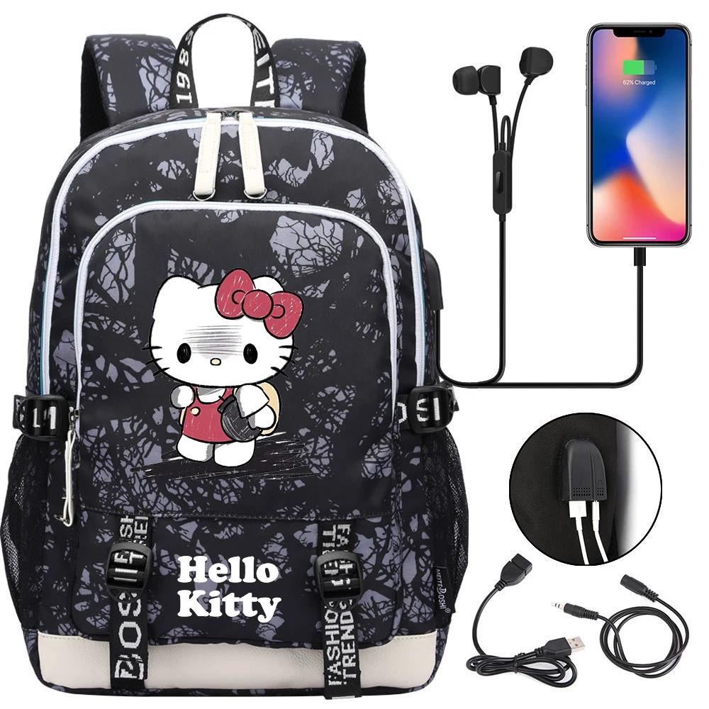 Kawaii Cartoon Hello Kitty USB Charging Backpack