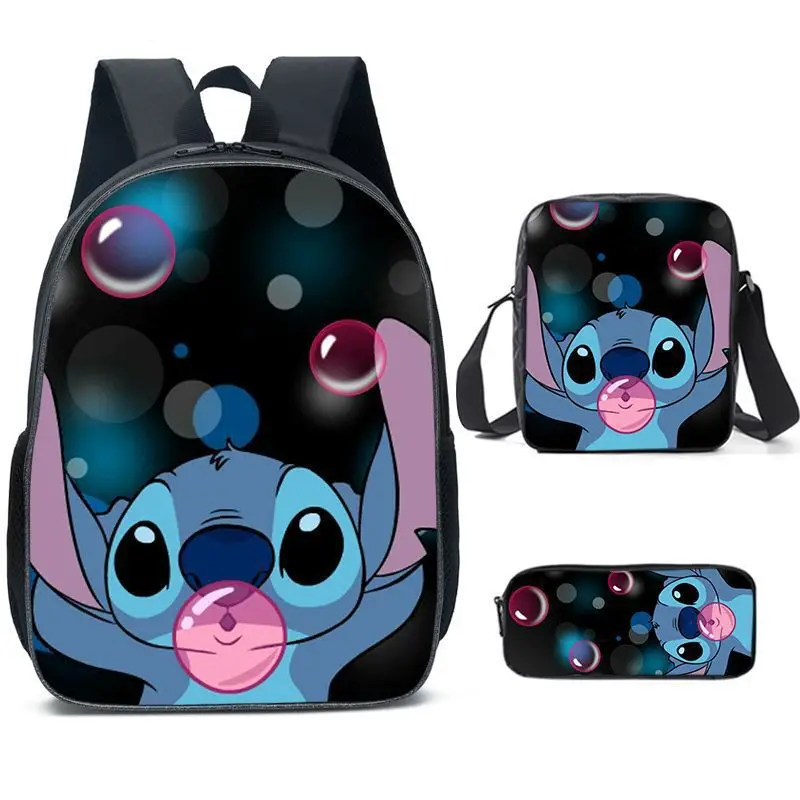 Kawaii Anime Stitch And Angel School Bag And Lunch Bag With Pencil Case