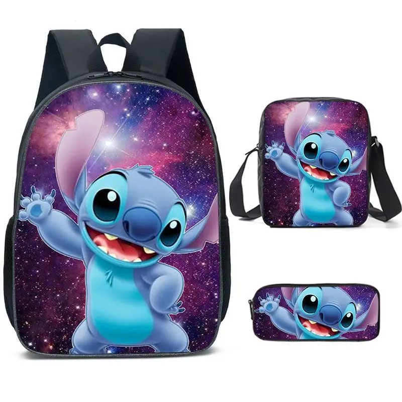 Kawaii Anime Stitch And Angel School Bag And Lunch Bag With Pencil Case