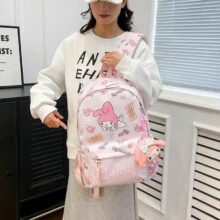 Kawaii Cartoon My Melody Nylon School Bag With Coin Pouch Kawaii Cartoon My Melody Nylon School Bag With Coin Pouch