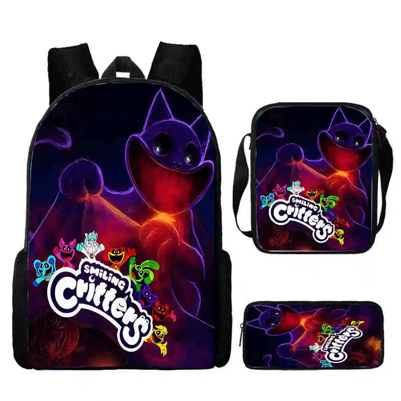 Kawaii Cartoon Smiling Critters Backpack With Shoulder Bag And Pencil Bag Kawaii Cartoon Smiling Critters Backpack With Shoulder Bag And Pencil Bag