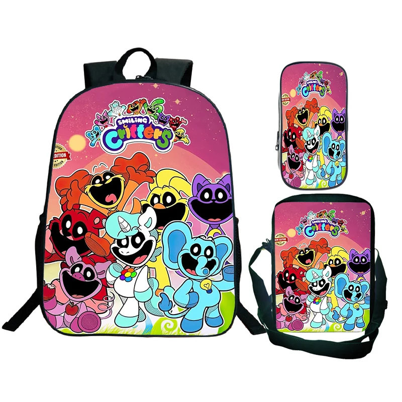 Kawaii Cartoon Smiling Critters Backpack And Lunch Bag With Pencil Case