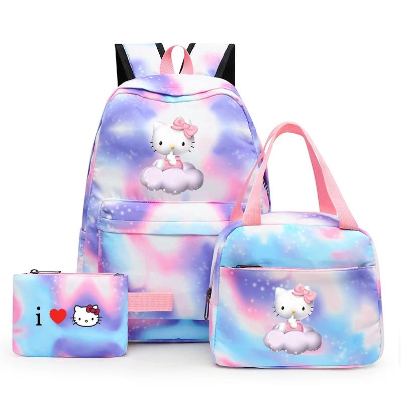 3Pcs Kawaii Sanrio Hello Kitty Colorful Backpack 3Pcs Kawaii Sanrio Hello Kitty Colorful Backpack