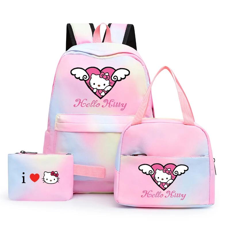 3Pcs Sanrio Kawaii Hello Kitty Backpack With Lunch Bag And Pencil Case