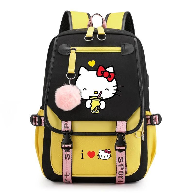 Sanrio Kawaii Hello Kitty Yellow Color USB Charging Backpack