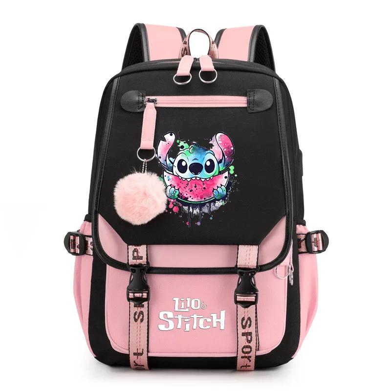 Anime Kawaii Lilo And Stitch USB Charge Backpack